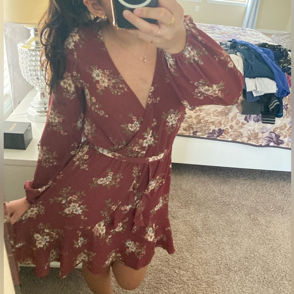Andree Long sleeve Burgundy dress